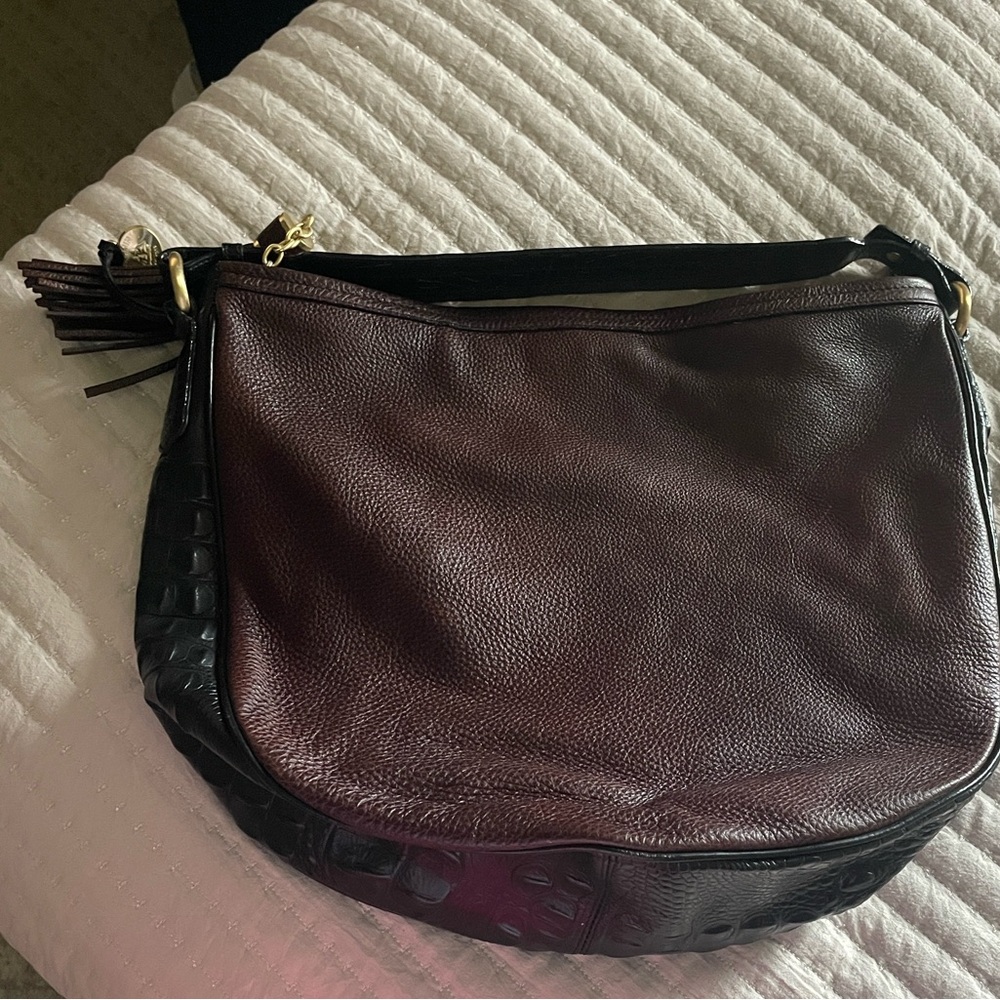 Brahmin Leopard Print calf hair Hobo Bag with Black Trim - Picture 2 of 8